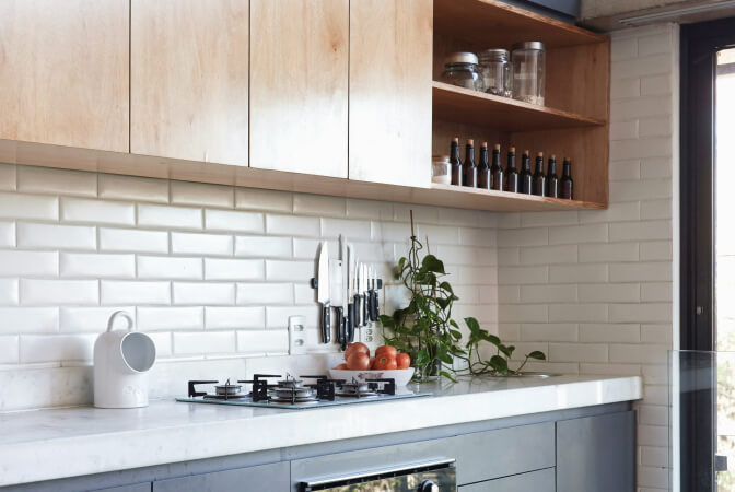 modern kitchen counter and stove